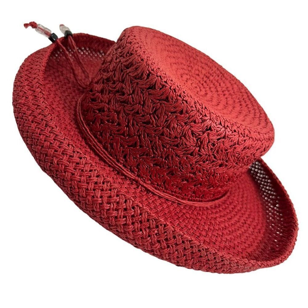 Red Berry Straw Curled Brim Hat O/S